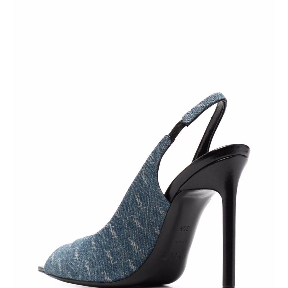 YSL logo-print heeled pumps, canvas material